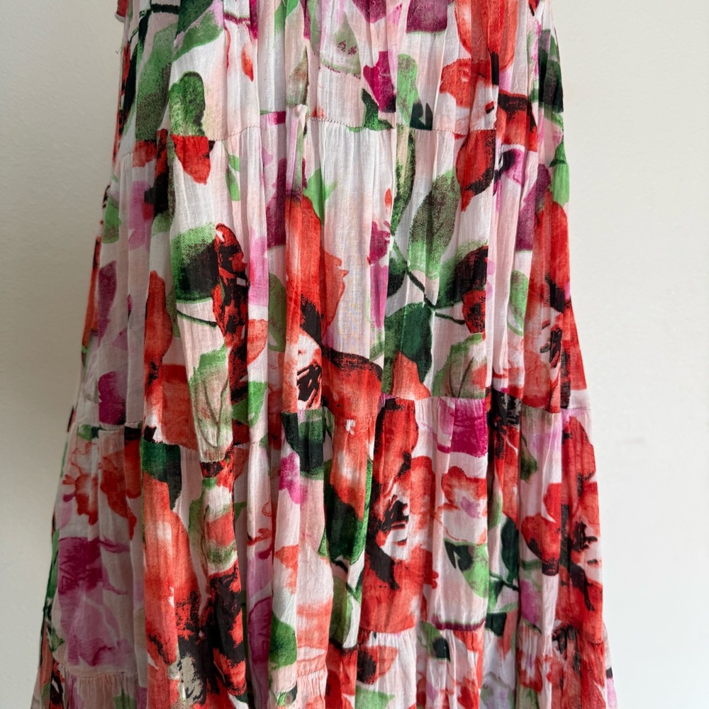 Embellished Floral Tiered Mini Dress - Pink & Green - Picture 7 of 14